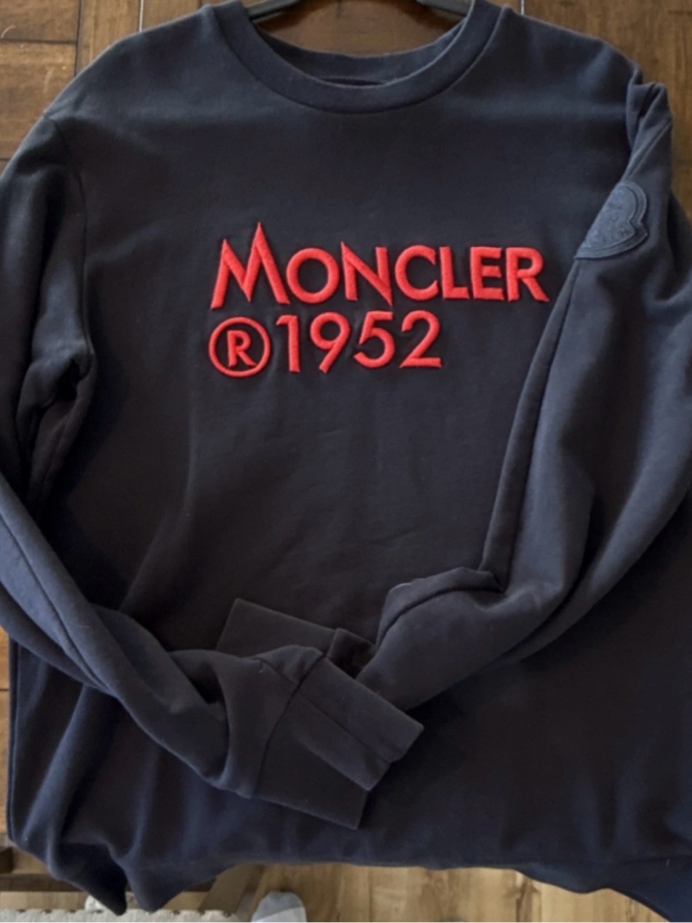 Moncler Navy Sweatshirt with Red Embroidered Logo